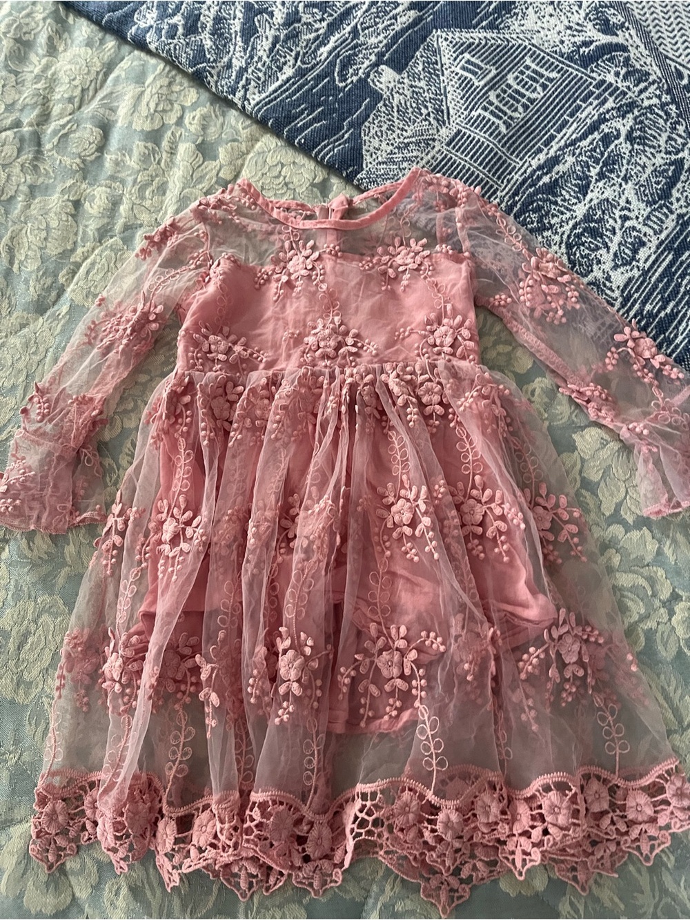 Girls' Pink Floral Lace Party Dress